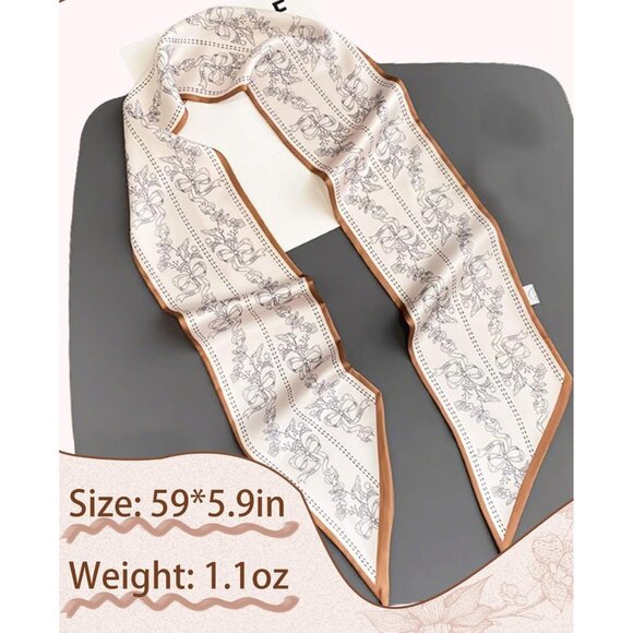 Women's White Black Khaki Fashion Oblique Angle Silk Neck Scarf Printed Scarves - Picture 2 of 6